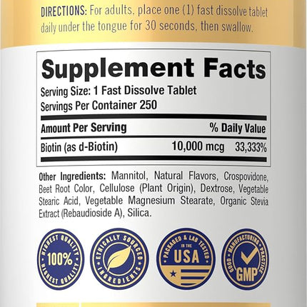 Carlyle Biotin 10000mcg | 250 Fast Dissolve Tablets | Max Strength