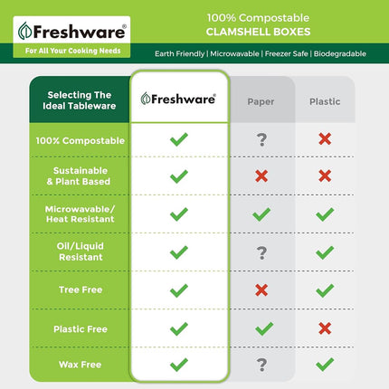 Contenedores Freshware tipo concha, 6 x 6 pulgadas, paquete de 50, natural