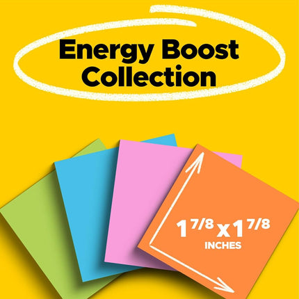 Post-it Super Sticky Notes, 1 7/8 in. x 1 7/8 in., Energy Boost Collection, 18 Pads/Pack, 90 Sheets/Pad