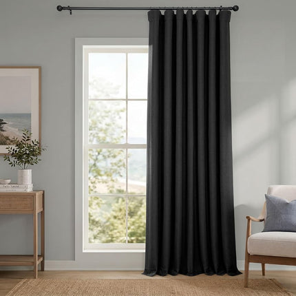 HPD Half Price Drapes - Cortinas de lino sintético para sala de estar (1 panel) - 100W X 108L - Cortinas extra anchas con textura oscurecedoras para dormitorio de 108 pulgadas de largo - Cortinas para decoración del hogar, negro esencial