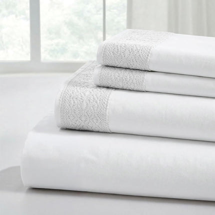 Modern Threads Pacific Coast Textiles 3 PIECE CROCHET LACE MICROFIBER SHEET SET WHITE TWIN, Microfibre