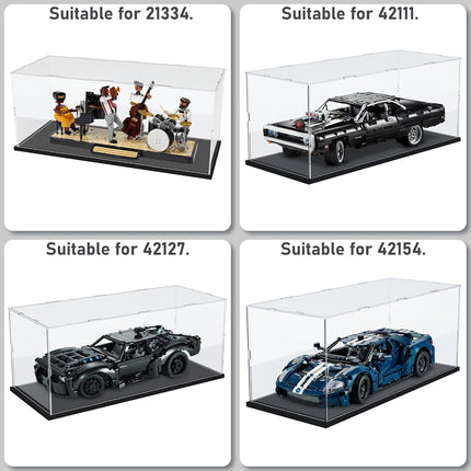 Choowin Acrylic Display Case for 1/10 Scale Diecast Car Model Car Thickened Clear Acrylic Display Box for Lego 42111 42127 42154 Countertop Display Case for Collectibles Dustproof Showcase(Black Base)