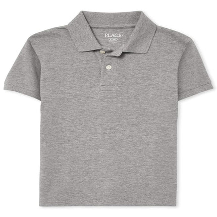 The Children's Place boys Uniform Pique Polo Shirt, Smokeb10, L 10-12 husky