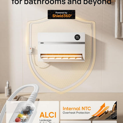 DREO Wall Heater for Bathroom, Smart Space Heaters with ALCI Plug, 1500W, 120� Vertical Oscillation, Adjustable Thermostat, 24H Timer, Easy Installation Electric Heater for Indoor use, Bedroom, Office