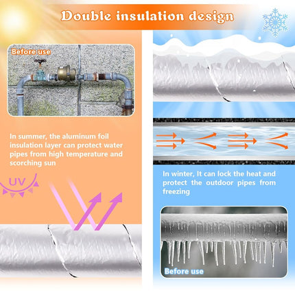 Pipe Insulation Wrap 2" Wide X 32.8 Ft Outdoor Foam And Foil Pipe Wrap Insulation Tape Self Adhesive for Winter Freeze Protection Insulation Wrap for Cold Hot Water Pipes for Reduce Heat Loss (2 roll)