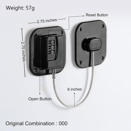 Refrigerator Lock, Heavy Duty Fridge Lock, Combination Lock for Refrigerator Cabinets, Drawers, Safety, Easy Install No Keys Needed (Black-2Pack)