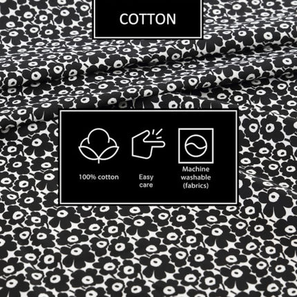 MARIMEKKO - Queen Sheets, Cotton Percale Bedding Set, Crisp & Cool Home Decor (Pikkuinen Unikko Black, Queen)