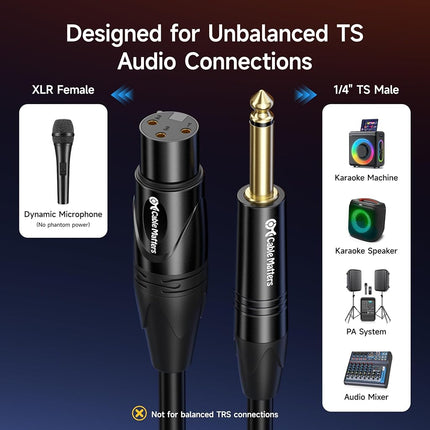 XLR Female TO 6.35mm TS - 3 Feet