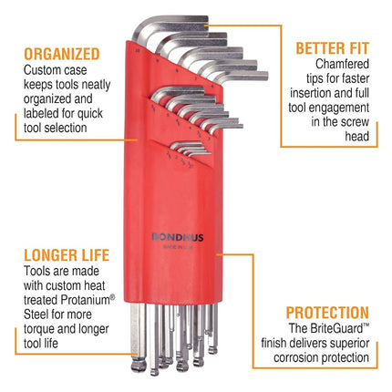 Bondhus BLX15MMB BRIGHTGUARD Set 1.27MM-10MM, 17095, PROTANIUM Precision HIGH Torque Steel