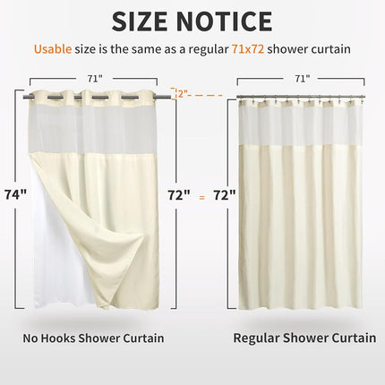 River Dream No Hooks Required Waffle Weave Shower Curtain with Snap in Liner - 71W x 74H,Hotel Grade,Spa Like Bath Curtain,Cream