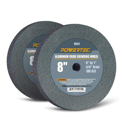 Meule à l'oxyde d'aluminium POWERTEC 15522-P2 grain 100, 203,2 mm x 25,4 mm avec alésage de 15,88 mm, 2 unités