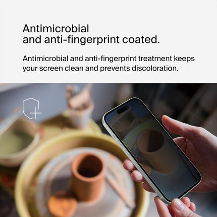 Belkin ScreenForce TemperedGlass Treated Privacy Screen Protector for iPhone 15 & iPhone 14 Pro - Slim & Scratch-Resistant - Includes Easy Align Tray for Bubble Free Application