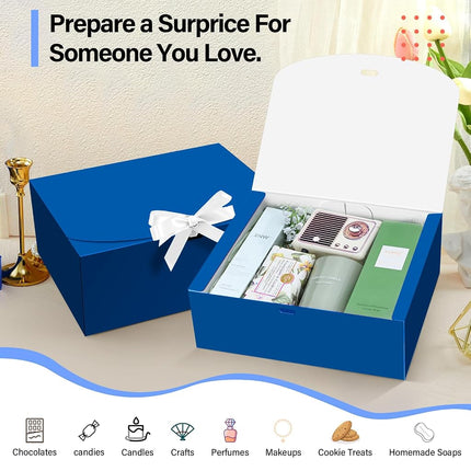 PEKGRIL 15 PCs Gift Boxes with Lids, Blue 10X8X4 Inch Gift Boxes, Bridesmaid Proposal Box with Ribbon, Kraft Paper Boxes for Wedding, Packaging, Present, Birthday, Christmas, Party