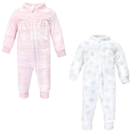 Hudson Baby baby-girls Plush Jumpsuits, Snowflakes, 0-3 Months