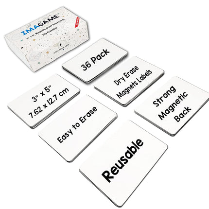 IMAGAME Dry Erase Magnets, Blank Magnetic Dry Erase Labels, 36-Pack, Erasable Magnets for Whiteboard, Multipurpose White Magnetic Labels to Write On for Classroom, Home, Education, Office, 3" x 5"