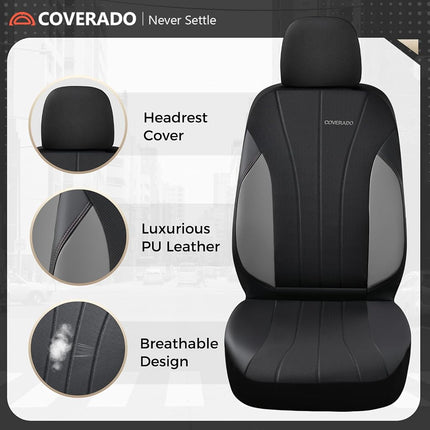Coverado Car Seat Covers, Leather Seat Covers Full Set, Luxury Car Seat Protectors, Grey Driver Seat Covers 5 Seats Universal Fit for Most Vehicles