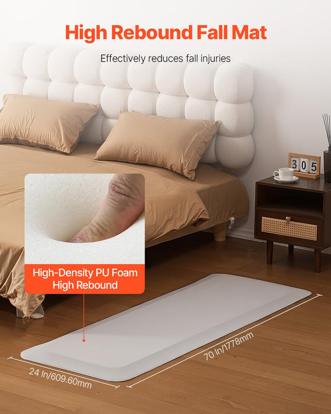 VEVOR Fall Mat for Elderly, 3/4-inch Thickened Fall Prevention Pad with Beveled Edge, Anti-Slip Bedside Safety Floor Mat for Seniors, Handicaps, Patients (24 x 70 inch)