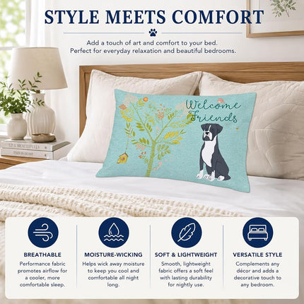 Caroline's Treasures BB7581PILLOWCASE Funda de almohada estándar de tela para bóxer negro con el texto "Welcome Friends", estándar, multicolor