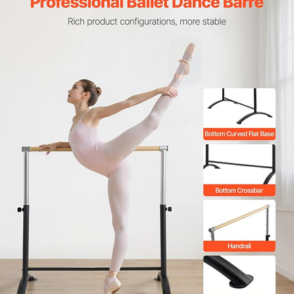 VEVOR Ballet Barre, Barre Bar for Home, Freestanding Portable Ballet Stretching Dance Bars, Height Adjustable Anti-Wobble Fitness Gym Studio Equipment, for Pilates Balance Workout