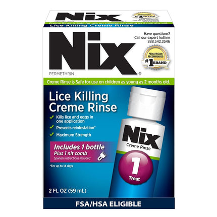 Nix Lice Killing Creme Rinse | Includes Nit Removal Comb | 2 FL OZ