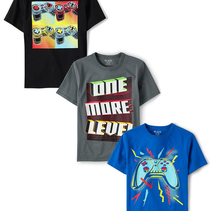 The Children's Place Boys' Gamer Short Sleeve Graphic T-Shirts,multipacks, Gaming Controller/One More Level, Small