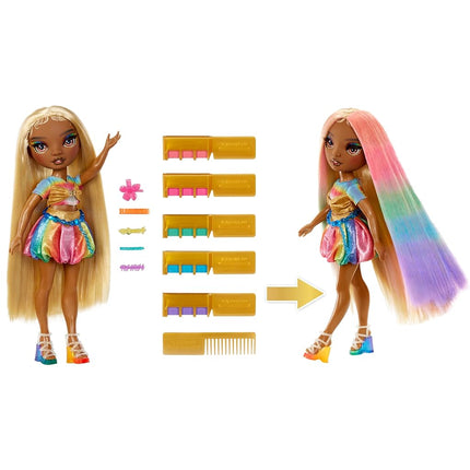 Rainbow High Hair Chalk & Style Doll - Meline - 28 cm Rainbow & Gold Doll, Washable Hair Chalk, Colour, Style, Play, Rinse, & Repeat, for Children Ages 4 to 12+