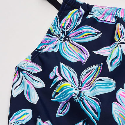 Kanu Surf Maillot de bain 2 pièces tankini à licou de sport de plage UPF 50 Daisy pour filles, Charlotte Floral Marine, 12