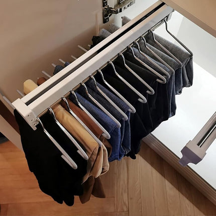 Pull Out Clothes Hanger Rail for Closet, Adjustable Heavy Duty Steel Clothes Storage Hanger Rack Bar for Pants Coats (White, 547mm)