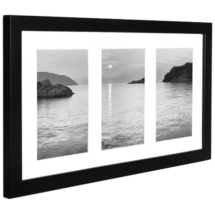 Americanflat 6x4 Collage Photo Frame with Shatter-Resistant Glass - Signature Collection - Fits Three 4x6 Photos or Use as One 8x16 Picture Frame for Tabletop and Wall - Black