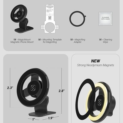 Scosche MagSafe Car Mount, Magnetic Dashboard Phone Holder for Car with 3M Adhesive Base, Strong Magnets, 360° Rotatable Cell Phone Car Mount for iPhone 17/16/15/14/13/12, Includes Magnetic Ring