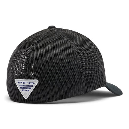 Gorra de malla Columbia PFG Flag - Corona alta, Negro/Negro/Pez de Texas, Grande/Extragrande