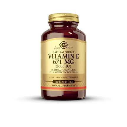 Solgar Vitamina E de Fuente Natural 671mg - Apoya el Sistema Inmunológico - Protege las Células del Estrés Oxidativo - 100 Cápsulas Blandas