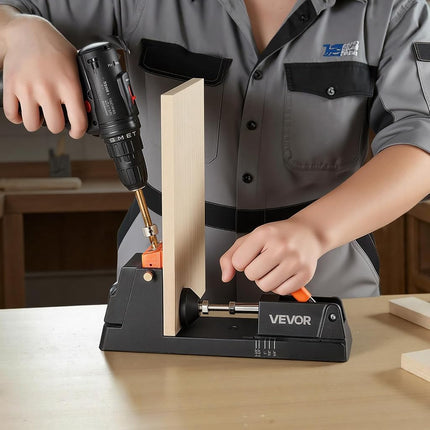 VEVOR Pocket Hole Jig Kit, 12.7 to 38.1 mm Adjustable, Lightweight Jig Pocket Hole System with Dust Collection Adapter, Detachable Guide Block, Drill Bit, Stop Collar, Easy Adjusting, for Woodworking