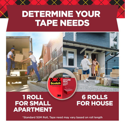 Cinta de embalaje Scotch, 6 rollos, 48 mm x 50 m (1.88 pulg. x 54.6 yd), ultratransparente