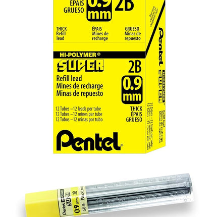 Pentel Super Hi-Polymer Lead Refill, 0.9mm Thick, 2B, 180 Pieces of Lead (50-9-2B)