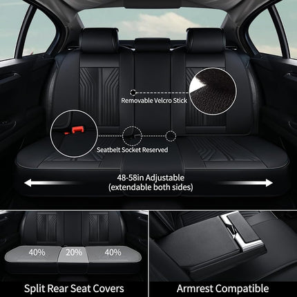 FLORICH Fundas de Asiento de Cuero para Coche Juego Completo Protector de Asiento Impermeable Funda de Asiento de Coche de Cobertura Completa Cojín de Asiento de Coche Ajuste Universal para la Mayoría de Coches Camiones SUV, Negro