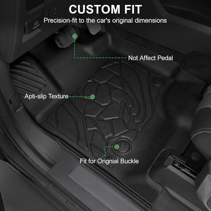 LUMWAY Car Floor Mats for Ford F-150 2015-2025 | F150 Lightning 2022-2025 SuperCrew (Rear w/o Fold Flat Storage) w/Carpet All Weather TPE Black Truck Liners Front & 2nd Row Door Protector Accessories