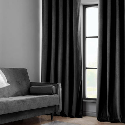 HPD Drapes Heritage Velvet Plush Curtains 108 Drop Blackout Curtains Bedroom Living Room 50 x 108 Inch 1 Panel Black