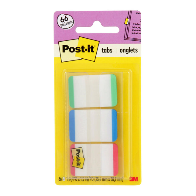 Post-it Tabs, 1 in, Lined, Green, Blue, Red, 22 Ta