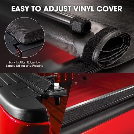 DNA Motoring TTC-RU-018 Truck Bed Soft Vinyl Roll-Up Tonneau Cover Compatible with 2009-2018 Ram 5.7Ft Fleetside Short Bed, Black