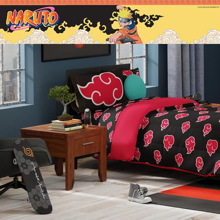 Franco Comforter and Sheet Set, Microfiber, Black-Naruto, 5 Piece Twin Size