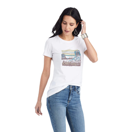ARIAT Women's Monument Sunset Tee, White Heather, 