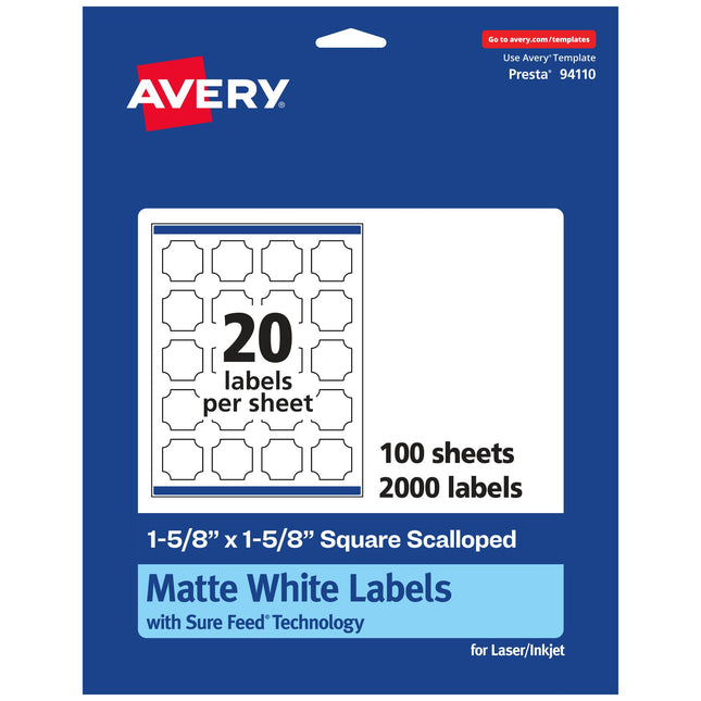 Avery Matte White Square Scalloped Labels with Sur