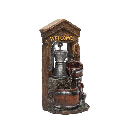 Alpine ZEN576S 2 Tier Fountain W/Waterfall Pump and Barrel, 24 Inch Tall Brown
