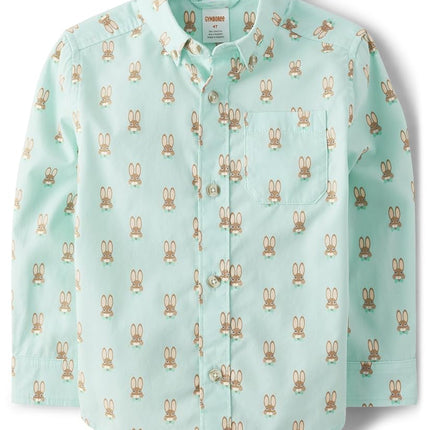 Gymboree Boys' and Toddler Long Sleeve Button Up Shirts, Blue Coral, 18-24 Months