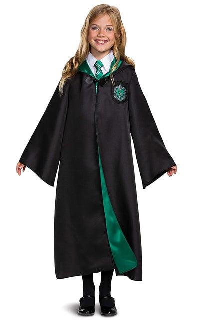 DISGUISE Harry Potter Slytherin Robe Deluxe Children's Costume Accessory, Black & Green, Kids Size Large (10-12)