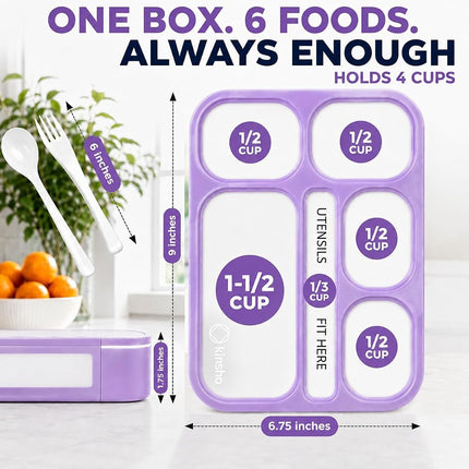 Bento-Box with Bag and Ice Pack Set. Lunch Boxes Snack Containers for Kids Boys Girls Adults. 6 Compartments, Leakproof Portion Container Boxes Insulated Bags for School Lunches, BPA Free, Purple…