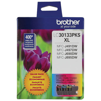 BROTHER Genuine LC30133PKS 3-Pack High Yield Color Ink Cartridges, Page Yield Up to 400 Pages/Cartridge, Includes Cyan, Magenta and Yellow, LC3013