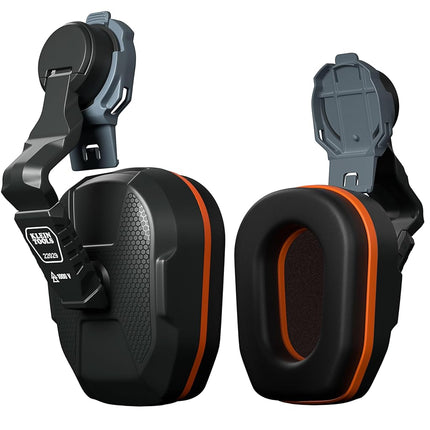 KLEIN TOOLS 22029 Non-Conductive Hard Hat Earmuffs, Up to 27dB NRR, Hearing Protection Earmuffs Compatible with Full Brim, Cap Style, and Safety Helmets, Soft Foam Cushion, Hard Hat Accessories