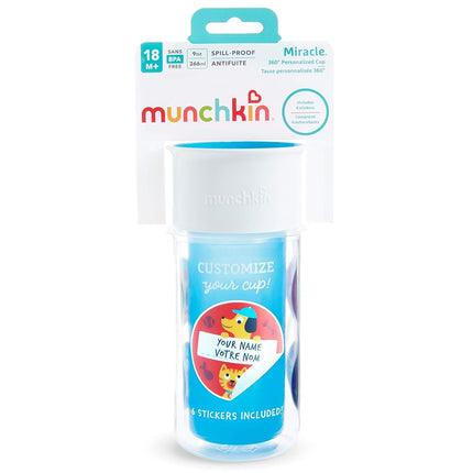Munchkin Miracle 360 Insulated Swaddle Cup, Includes Stickers for Personalizing Cup, 255 ml, Blue